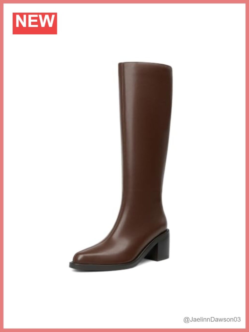 Knee High Boots Pointed Toe Chunky Block Heel Faux Leather